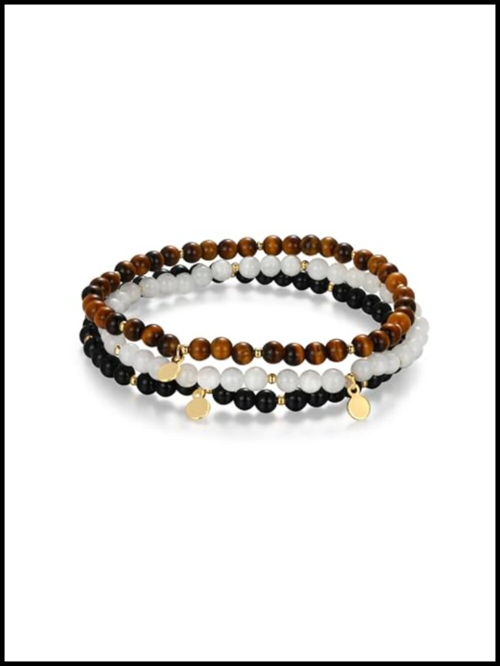 Set of 3 Stretch Bracelets for Women, 18k Yellow Gold Plated with Genuine